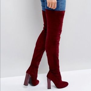 Boohoo Red Suede Thigh High Boots